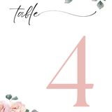 pink roses floral table number for wedding tables - luxury wedding table numbers personalised