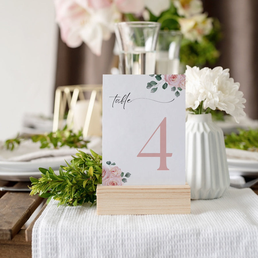 pink roses floral table number for wedding tables - luxury wedding table numbers personalised
