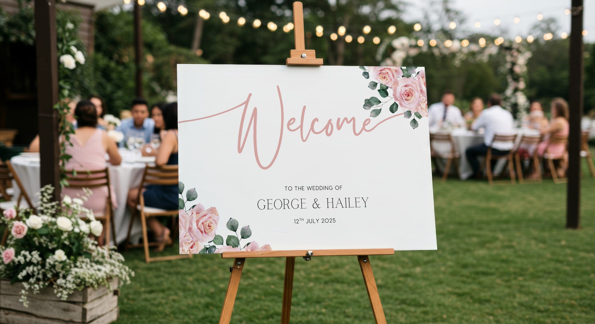 Pink Roses Floral Wedding Welcome Sign | Little Perfections
