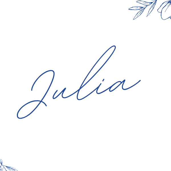 Santorini wedding place card with blue botanical sketches and elegant handwritten script