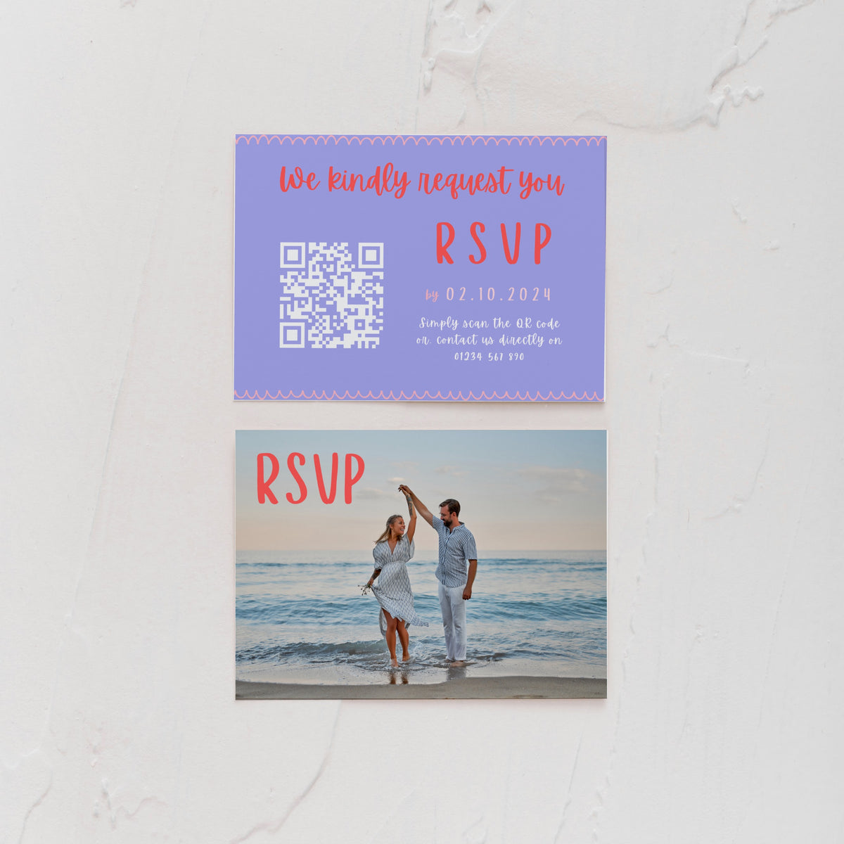 pink and red abstract wedding RSVP with QR - personalised wedding RSVPs invitations