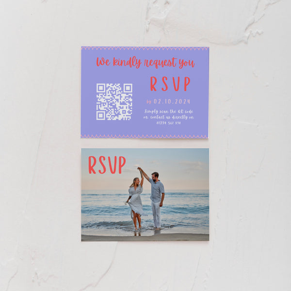 pink and red abstract wedding RSVP with QR - personalised wedding RSVPs invitations