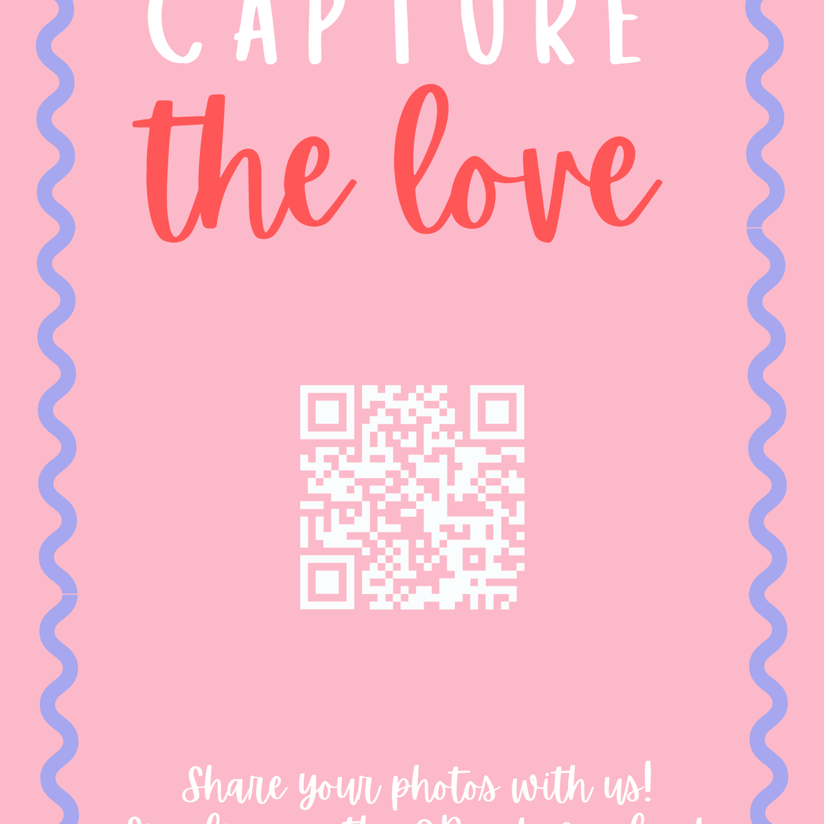 cutesy pink and red photo sharing qr code sign for wedding tables - luxury wedding table signage for guests to share photos