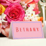 pink and red abstract wedding place cards - personalised wedding name cards