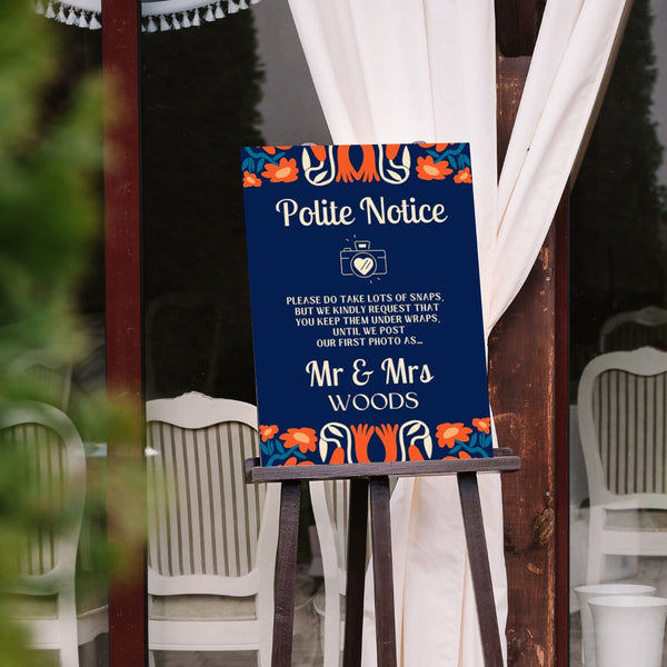 Retro Navy Polite Notice Wedding Sign