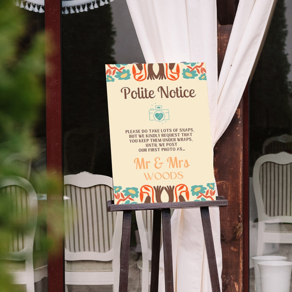 retro creamwedding polite notice sign - affordable personalised wedding signs