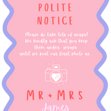 pink and red abstract polite notice sign - affordable custom wedding signs