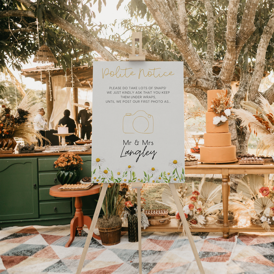 daisy floral polite notice sign for wedding - personalised wedding signage