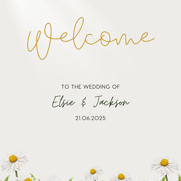 Daisy Floral wedding welcome sign personalised portrait - custom wedding welcome sign vertical