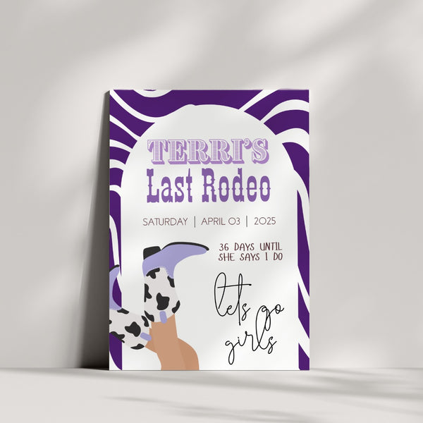 Purple Cowgirl "Last Rodeo" Hen Party Welcome Sign