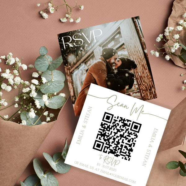 square QR code wedding RSVPs - personalised QR code wedding invitations