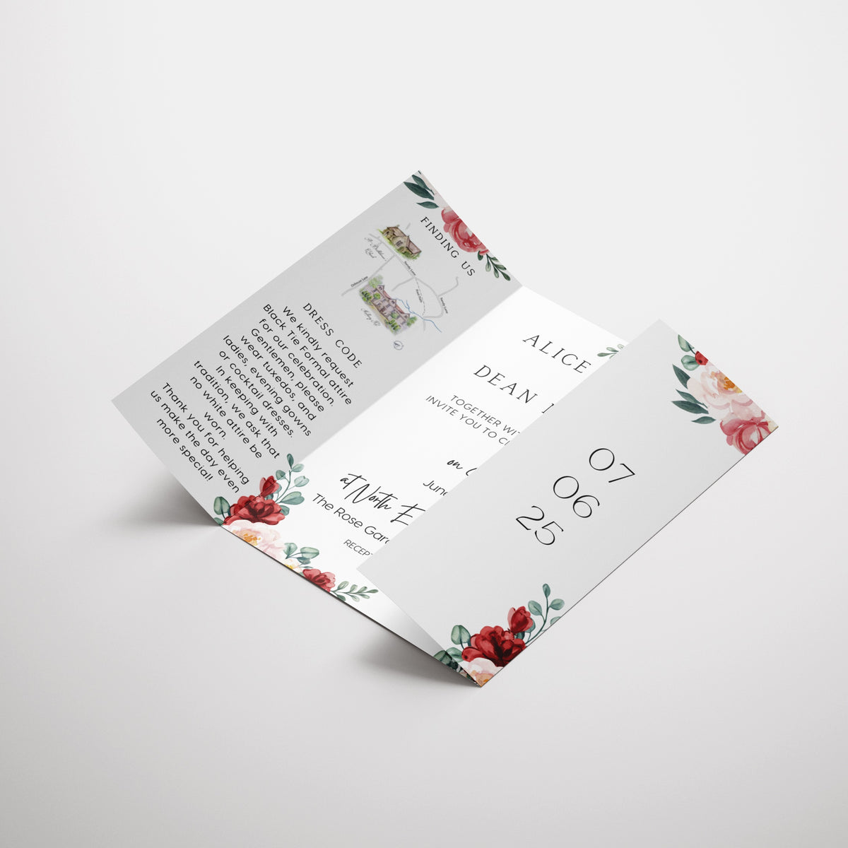 Red & Cream Floral Gatefold Wedding Invitations