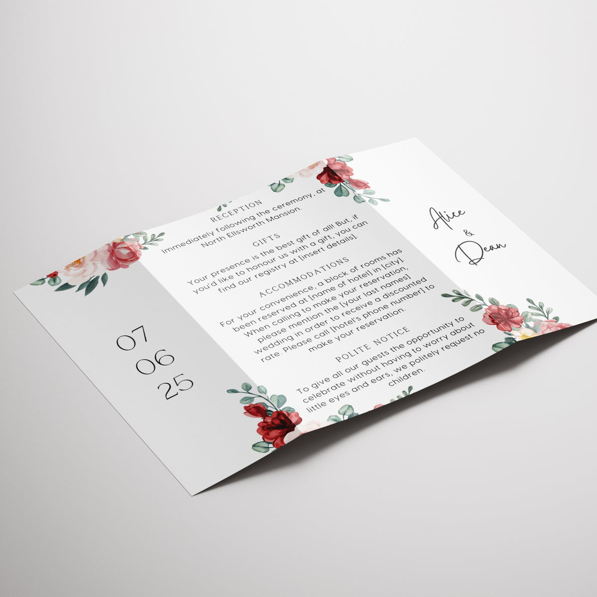 Red & Cream Floral Gatefold Wedding Invitations