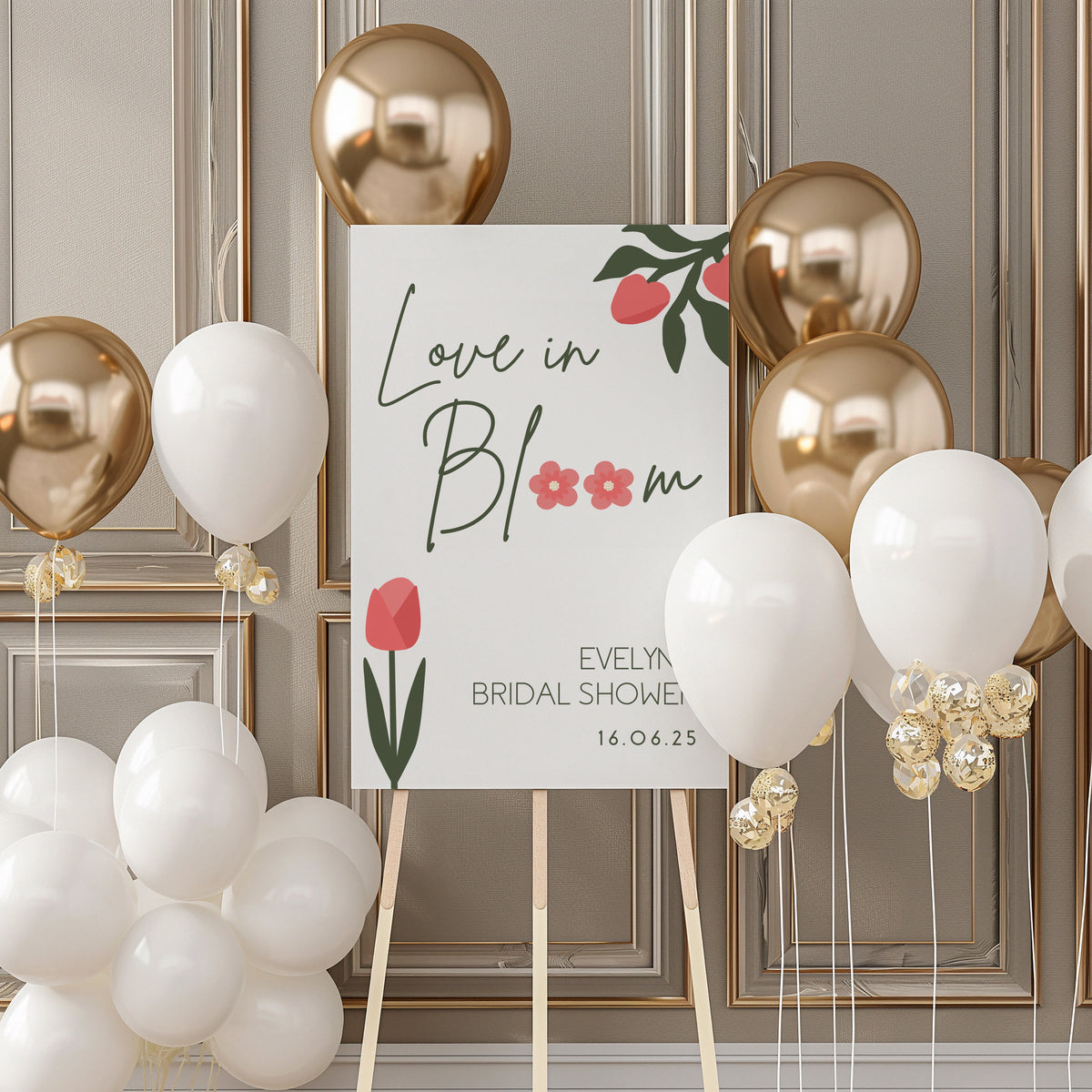 love in bloom bridal shower sign red - personalised bridal shower sign