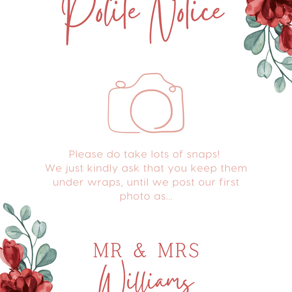 Red & Cream Floral Polite Notice Sign