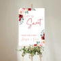 red and cream floral wedding sweet table sign - personalised love is sweet sign 