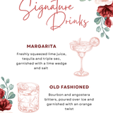 burgundy floral signature drinks sign - personalised signature cocktails wedding sign uk