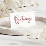 red and cream floral wedding place cards - personalised wedding name cards