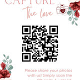 red and cream floral guest photo sharing QR code sign - personalised wedding reception sign