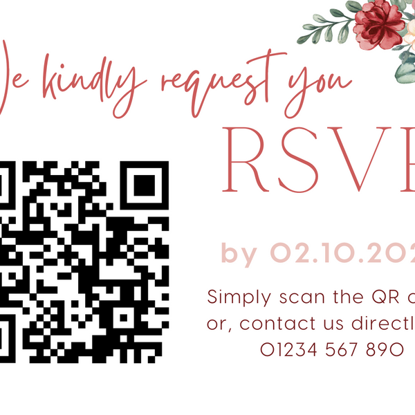 red and cream floral wedding RSVP with QR - personalised wedding RSVPs invitations