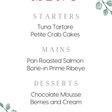 red and cream floral personalised wedding menu - affordable custom wedding menus