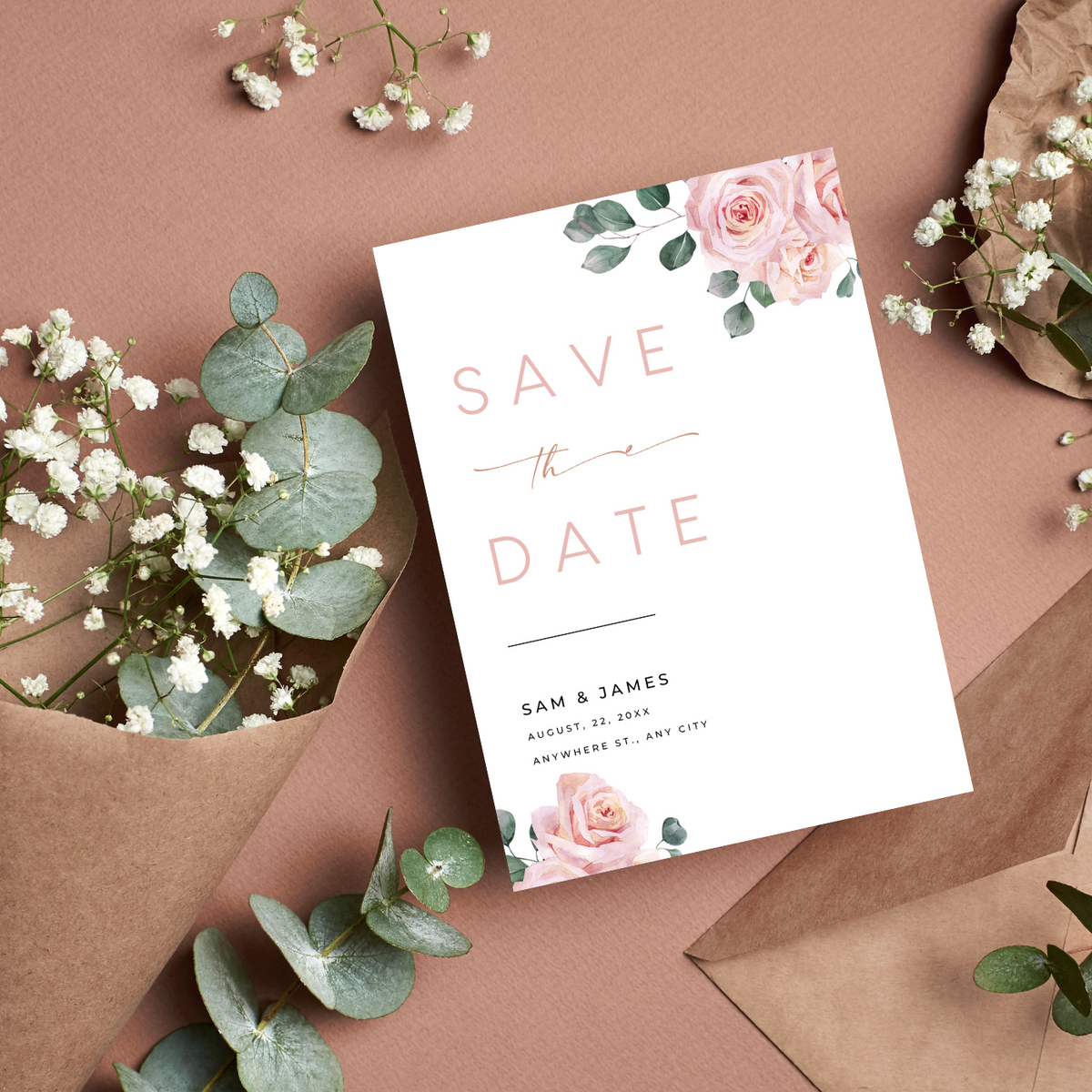 pink roses floral wedding save the date invites - affordable save the dates