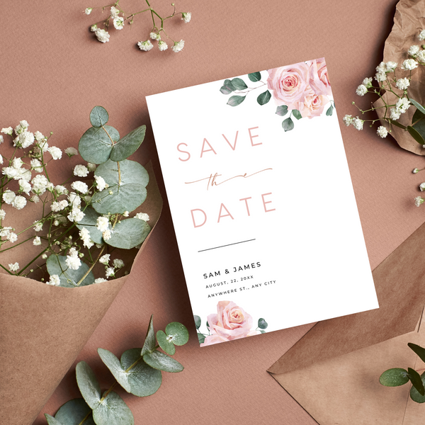 pink roses floral wedding save the date invites - affordable save the dates