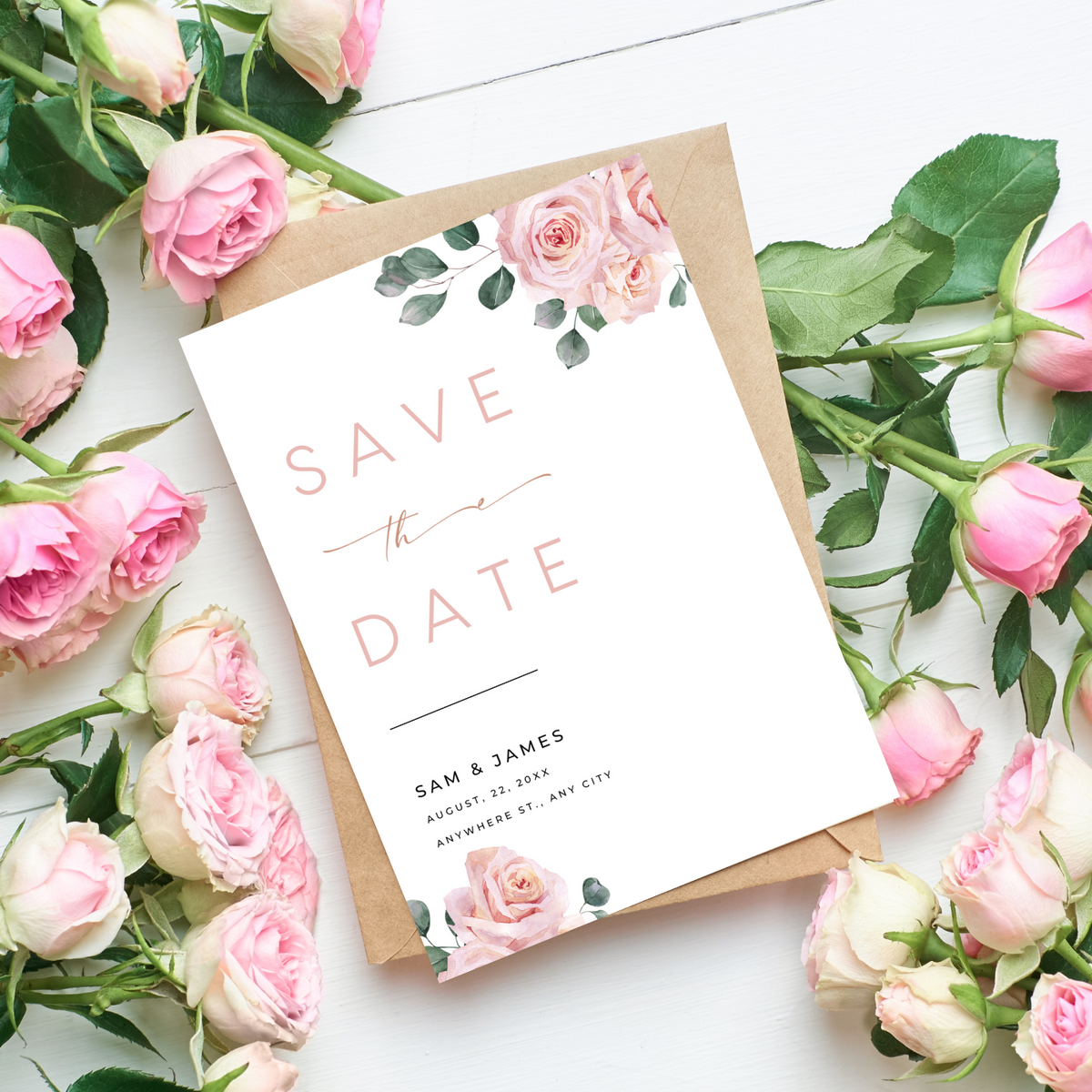 pink roses floral wedding save the date invites - affordable save the dates