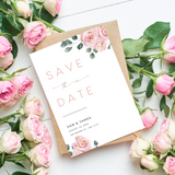 pink roses floral wedding save the date invites - affordable save the dates