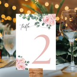 pink roses floral table number signs - wedding table numbers