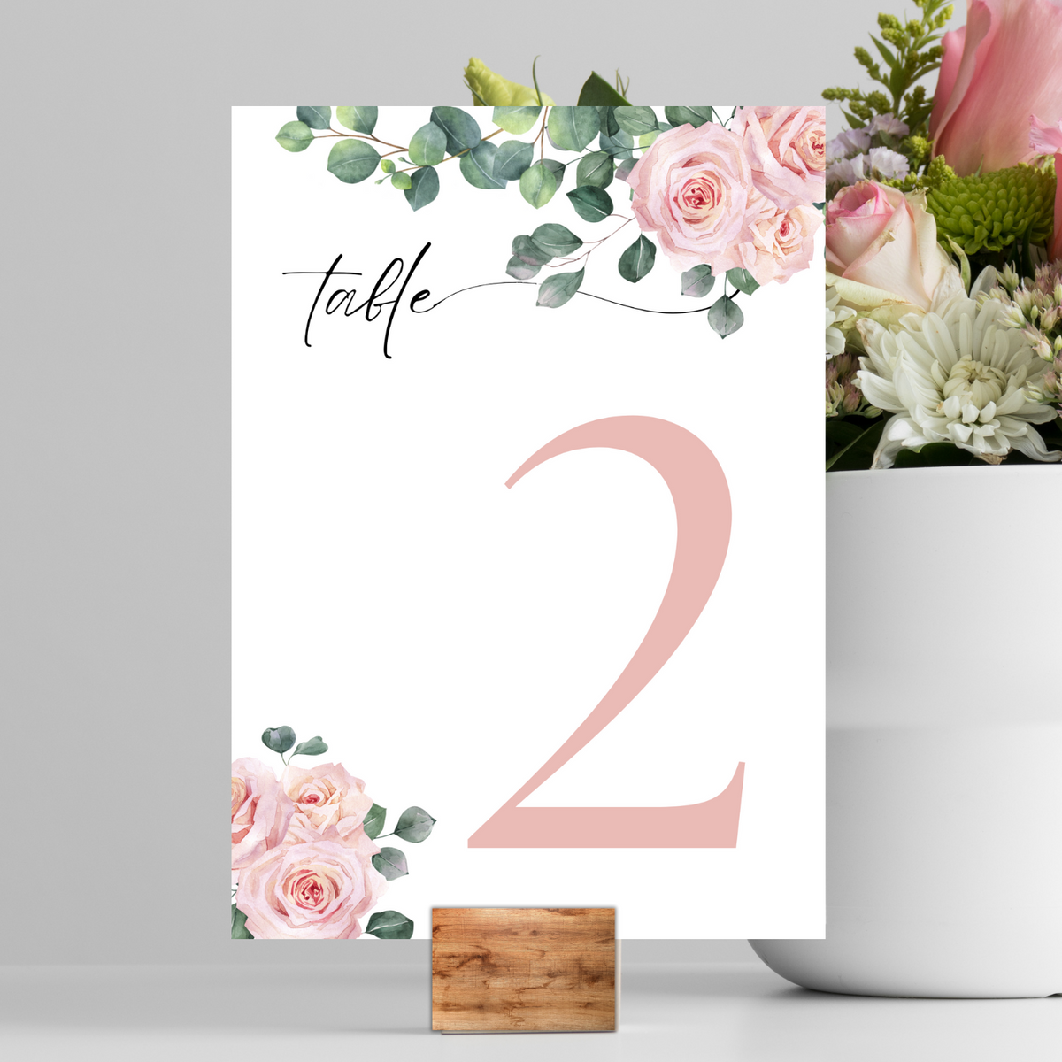 pink roses floral table number signs - wedding table numbers