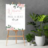 pink roses floral pick a seat not a side wedding sign - affordable wedding ceremony signs