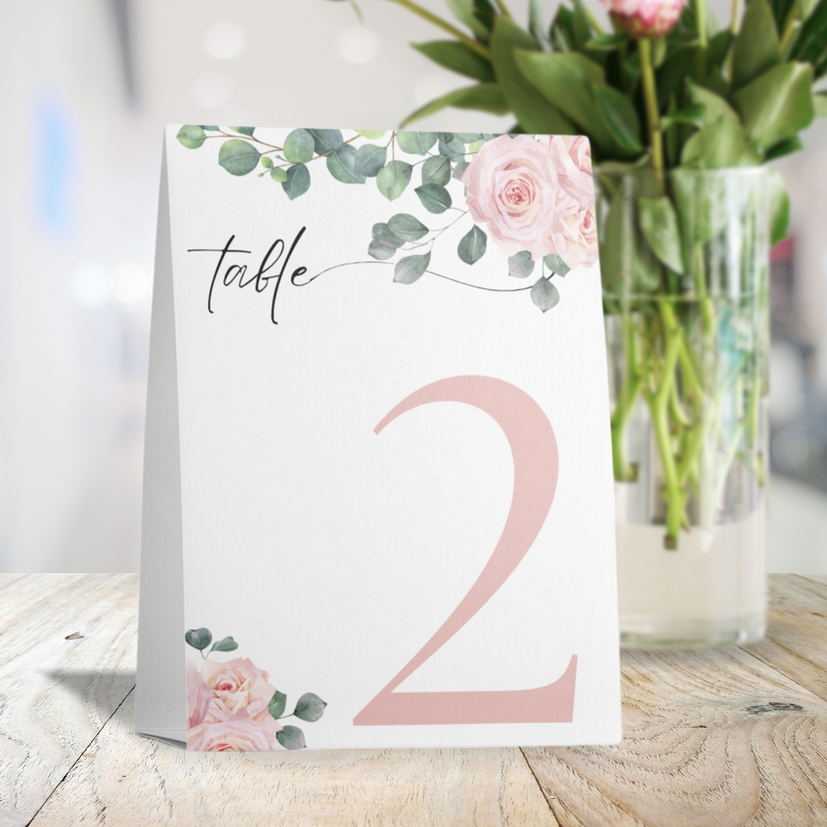 pink roses floral table number signs - wedding table numbers