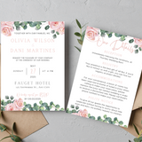 pink roses floral wedding invites - affordable perosnalised wedding invitations