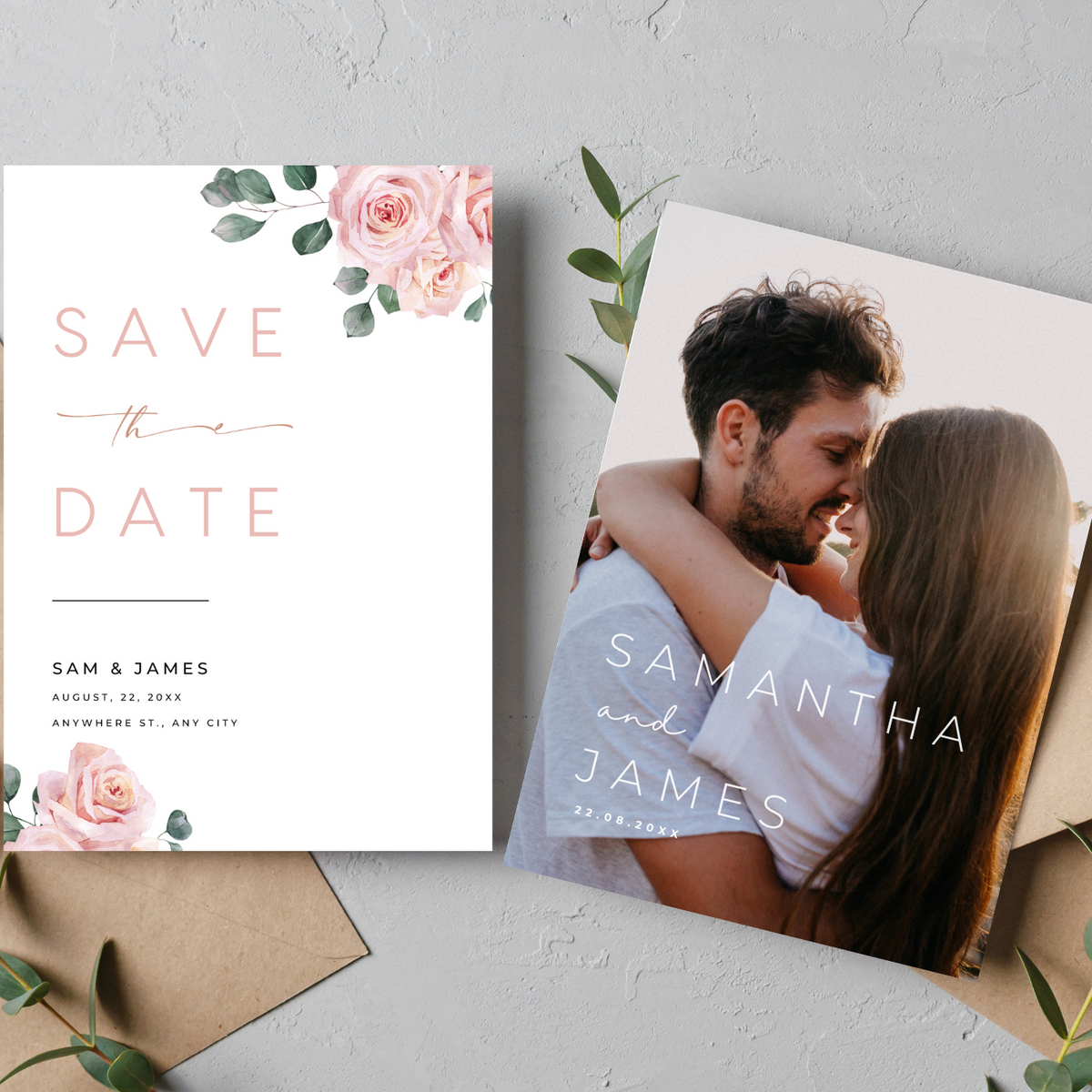 pink roses floral wedding save the date invites - affordable save the dates