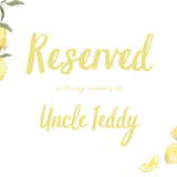 Limoncello reserved in memory wedding chair sign with lemon watercolour illustrations and yellow script text