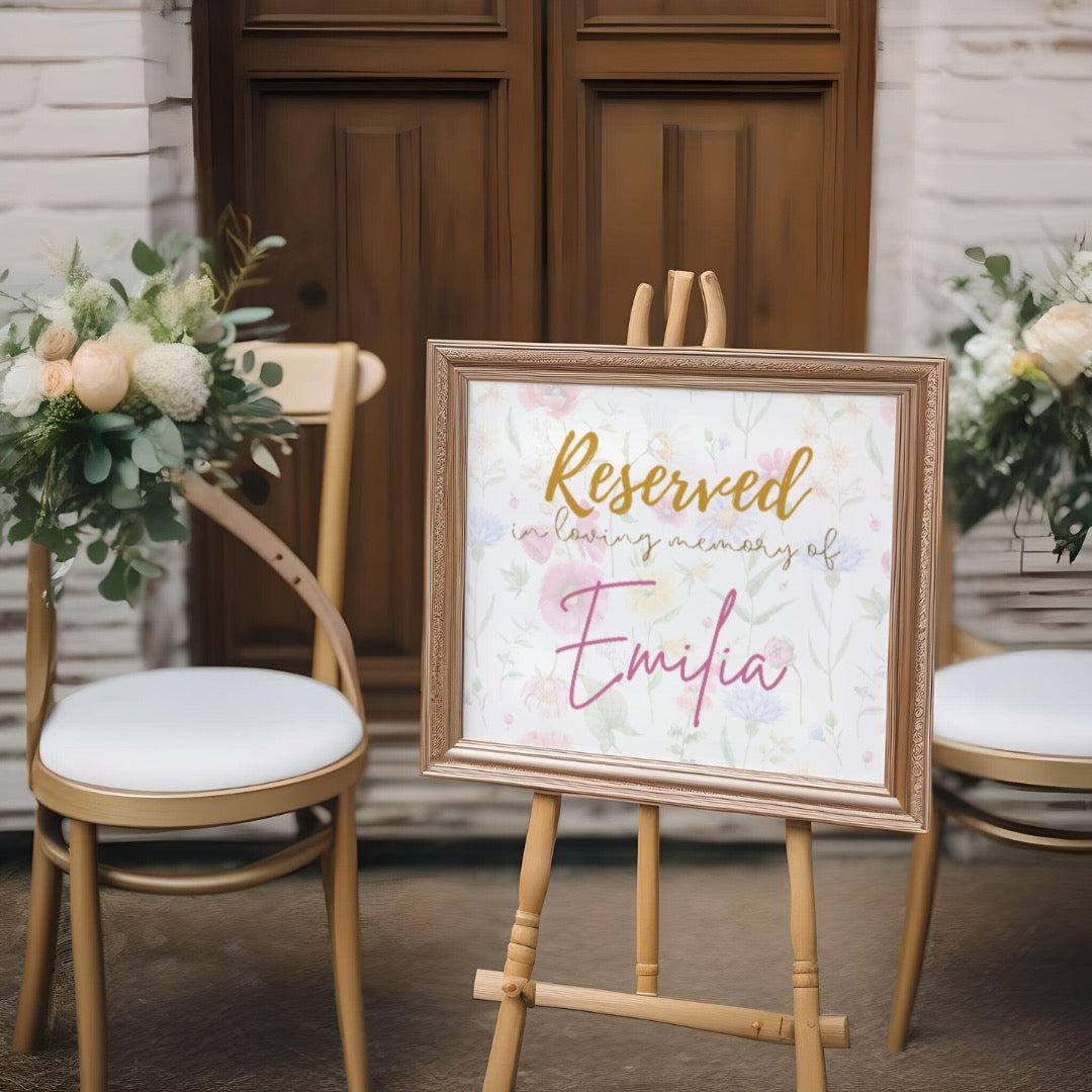 garden party reserved in memory chair sign - wedding in loving memory sign