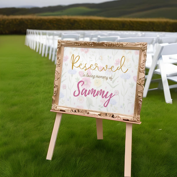 garden party reserved in memory chair sign - wedding in loving memory sign