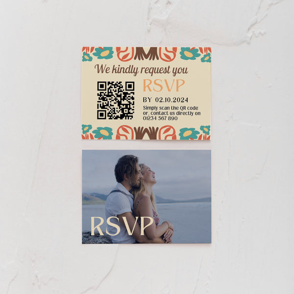 cream retro wedding RSVP with QR - personalised wedding RSVPs invitations