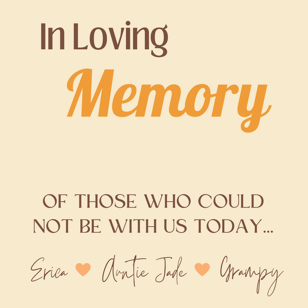 cream retro in loving memory table sign - affordable personalised wedding signs