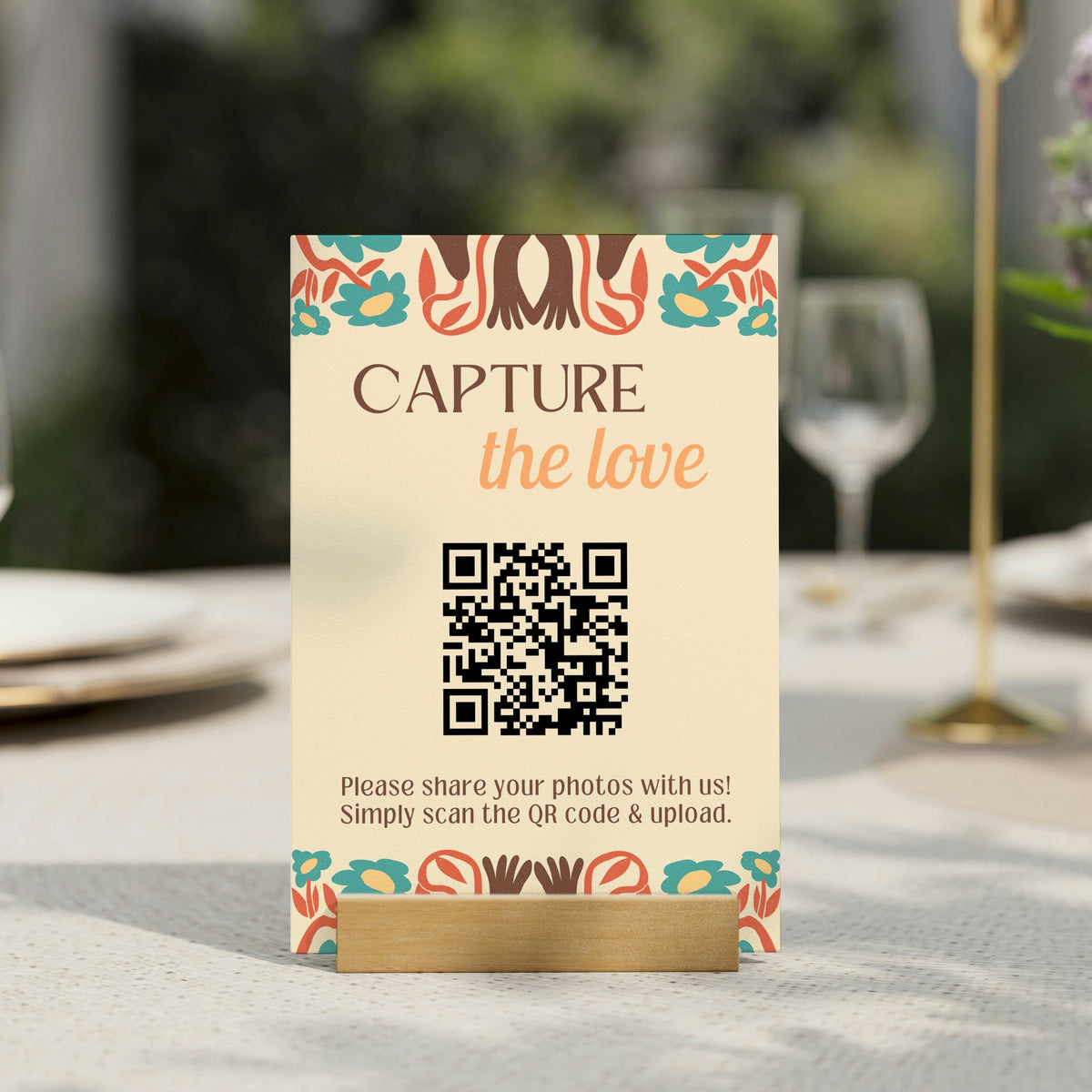 cream retro guest photo sharing QR code sign - personalised wedding reception sign