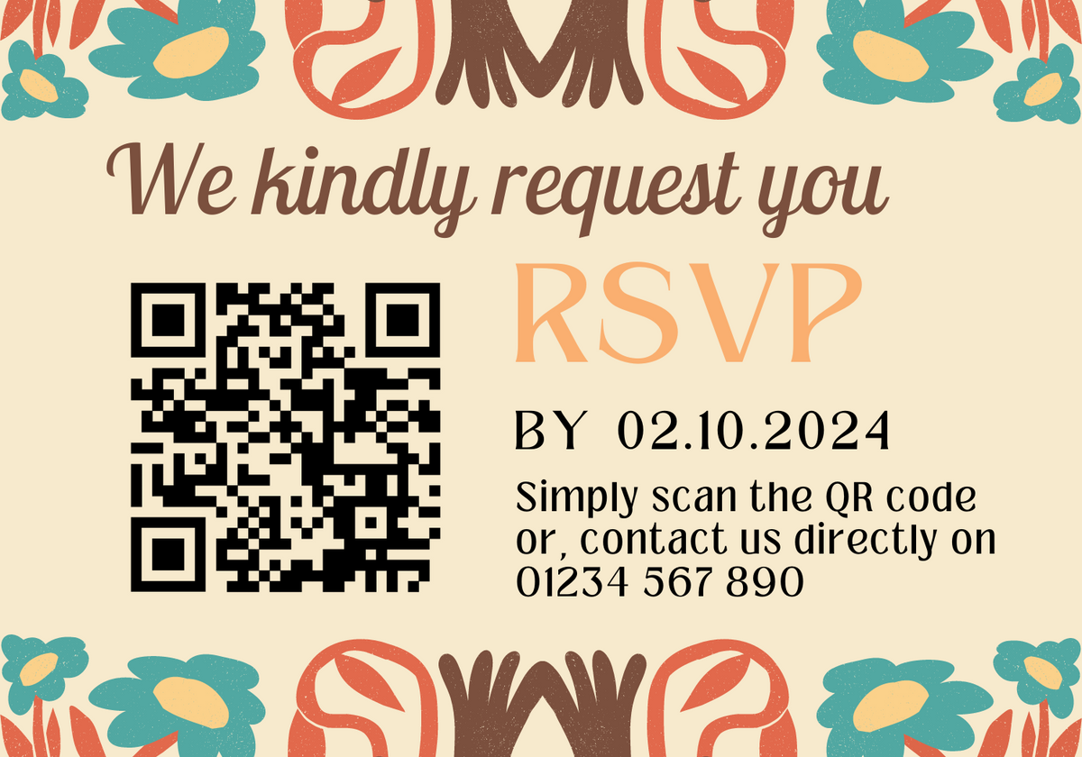 cream retro wedding RSVP with QR - personalised wedding RSVPs invitations