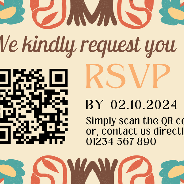 cream retro wedding RSVP with QR - personalised wedding RSVPs invitations