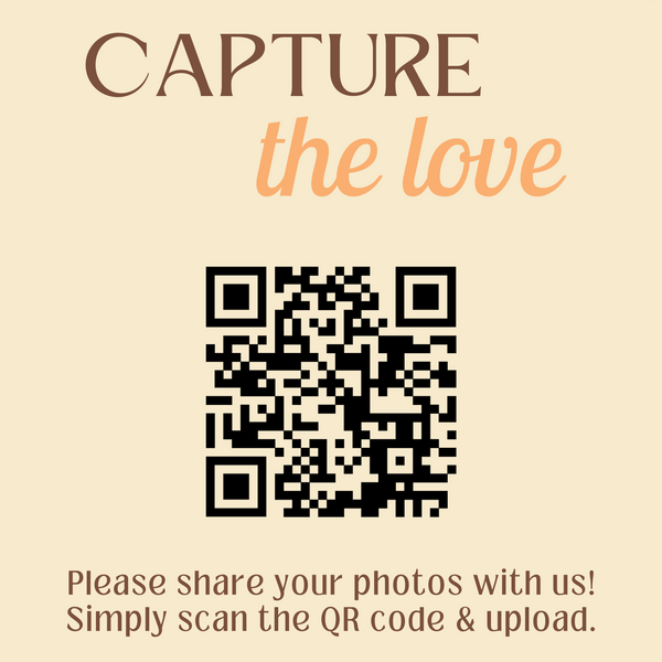 cream retro guest photo sharing QR code sign - personalised wedding reception sign