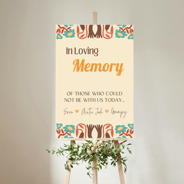 cream retro in loving memory table sign - affordable personalised wedding signs