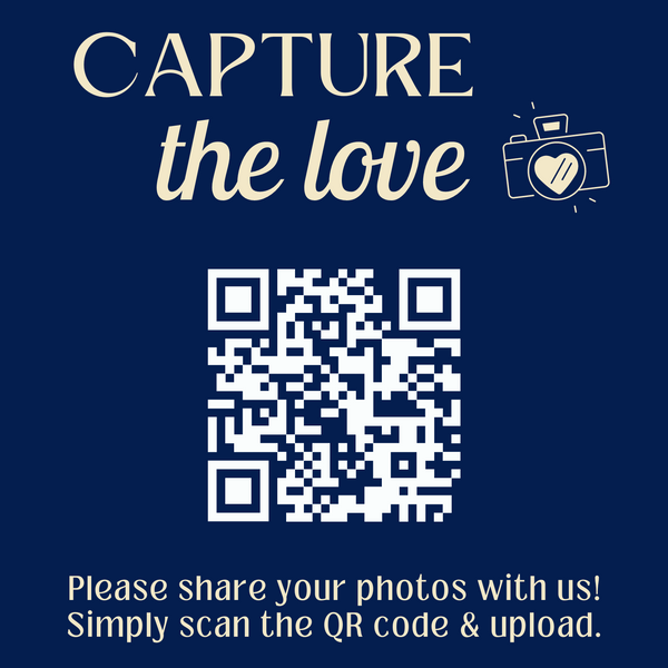 navy retro guest photo sharing QR code sign - personalised wedding reception sign