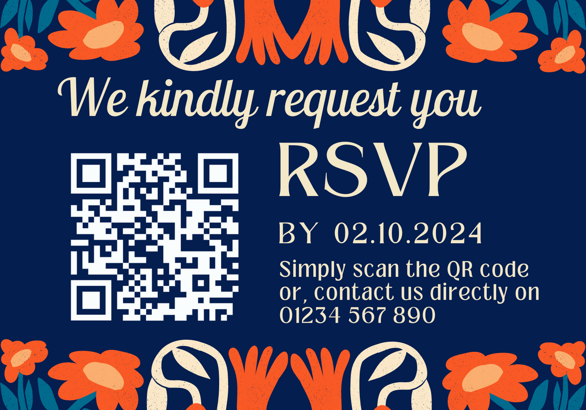 navy retro wedding RSVP with QR - personalised wedding RSVPs invitations