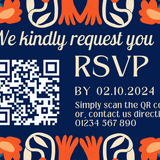 navy retro wedding RSVP with QR - personalised wedding RSVPs invitations