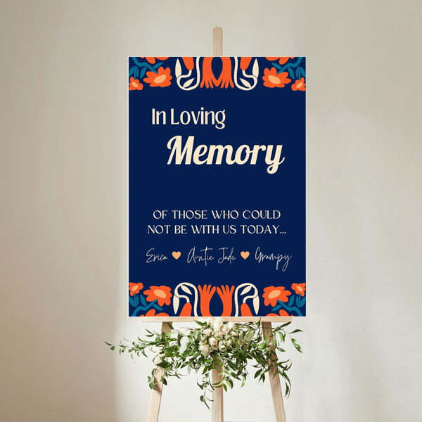 navy retro in loving memory table sign - affordable personalised wedding signs