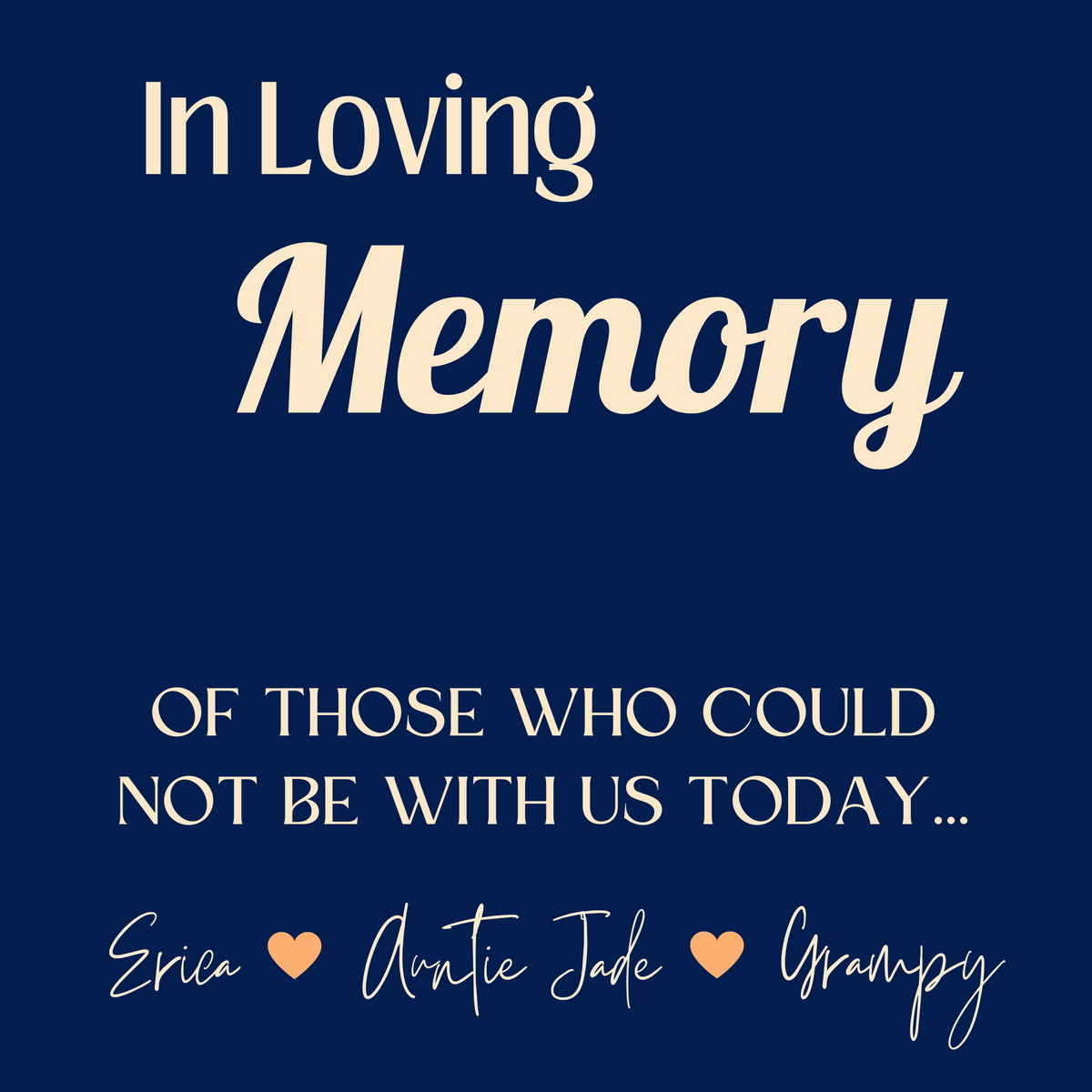 navy retro in loving memory table sign - affordable personalised wedding signs